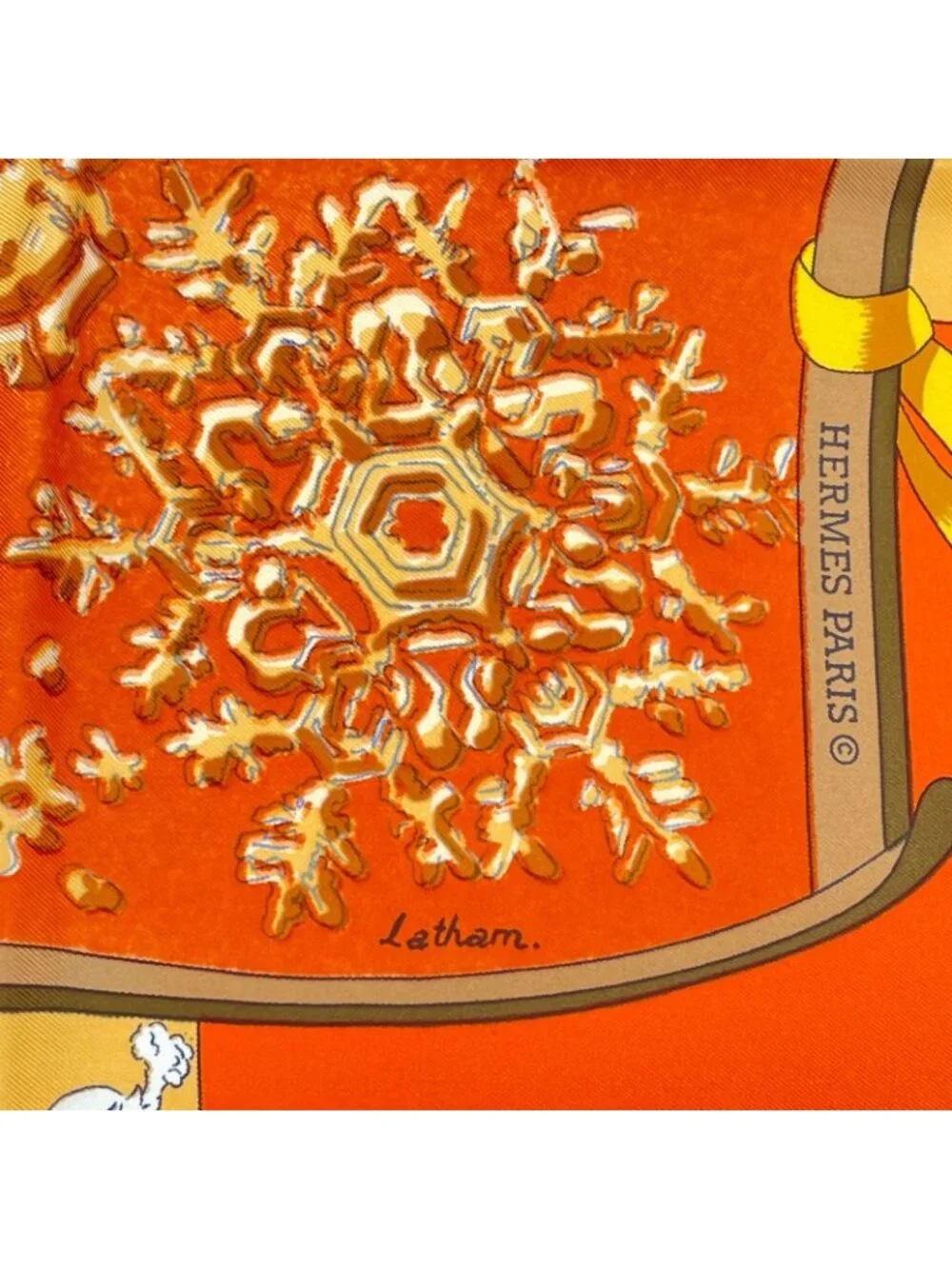 Hermes Carre 90 Neige D'antan Last Year's Snow Silk 100% Scarf Orange - Picture 6 of 7